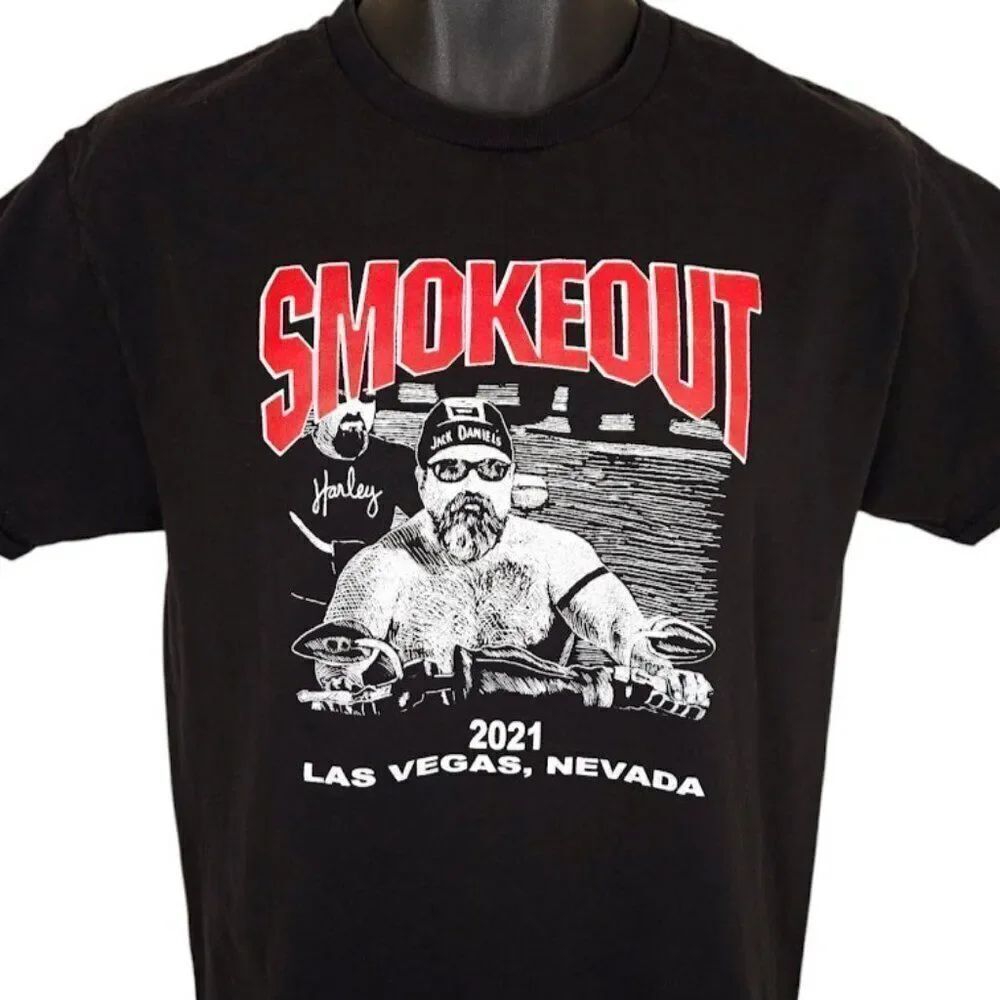 Smokeout Biker Rally T Shirt Mens Size Medium Black Cigar Studs Leatherman Bears